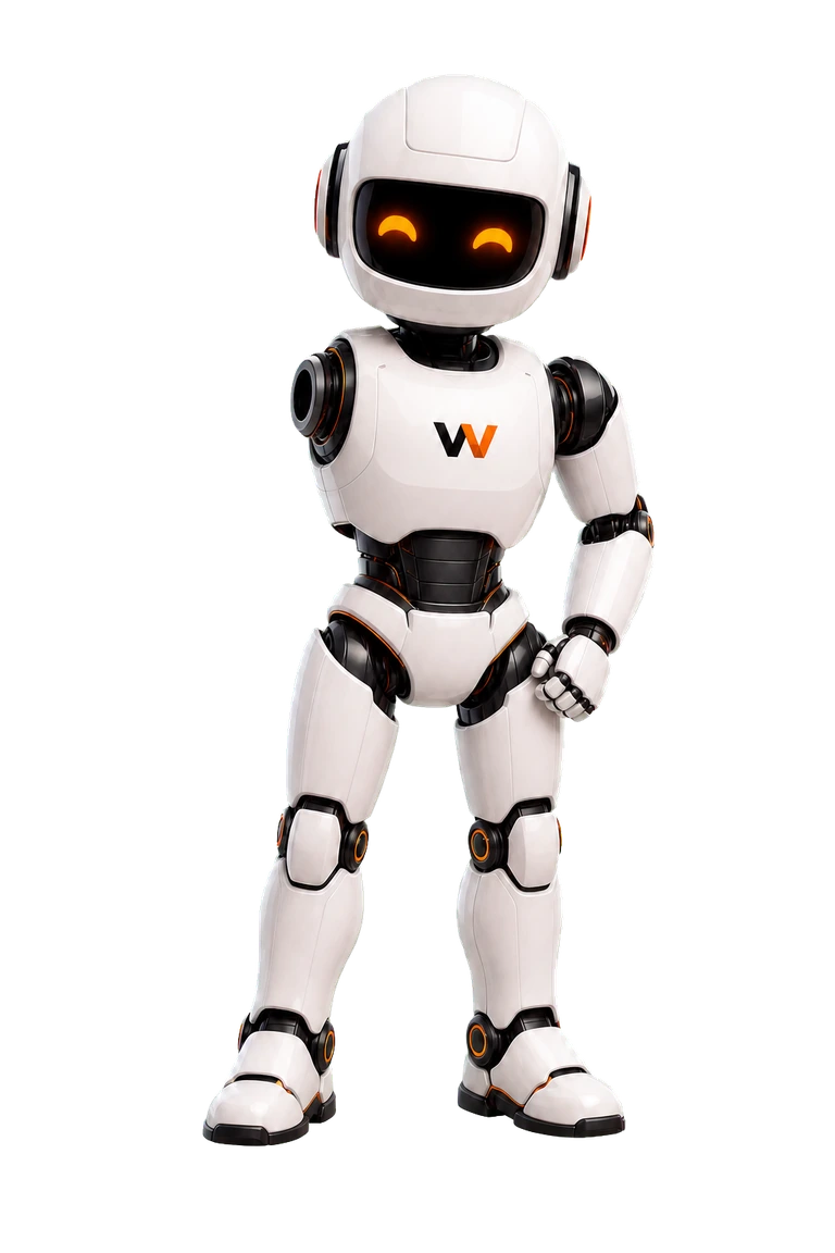 Robô mascote da WebDigital acenando